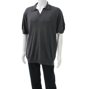Armani Collezioni Mens Collared Pullover Gray Cotton Blend Size 2XL